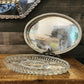 Vintage Godinger Silver Art Co. oval tray with oval crystal divided relish dish - trinket tray - nut tray - charcuterie tray