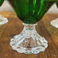 Vintage set of 5 anchor hocking emerald green burple inspiration glasses with clear bubble swirl short stem - champagne coupe-cocktail glass