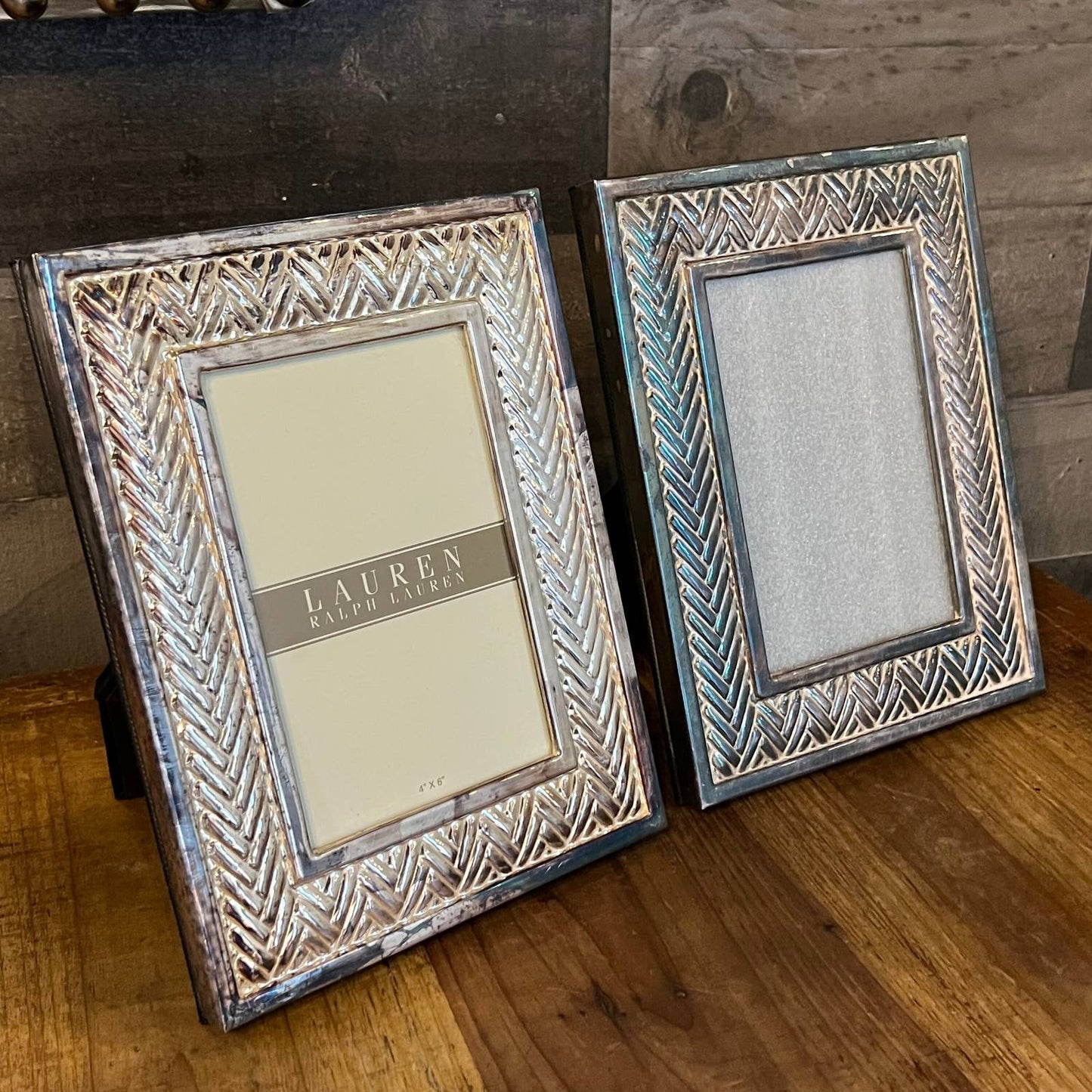 Lauren Ralph Lauren Equestrian Braid Silver Plate Table Picture Frames - Pair