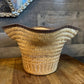 Woven wicker flared scallop rim basket planter