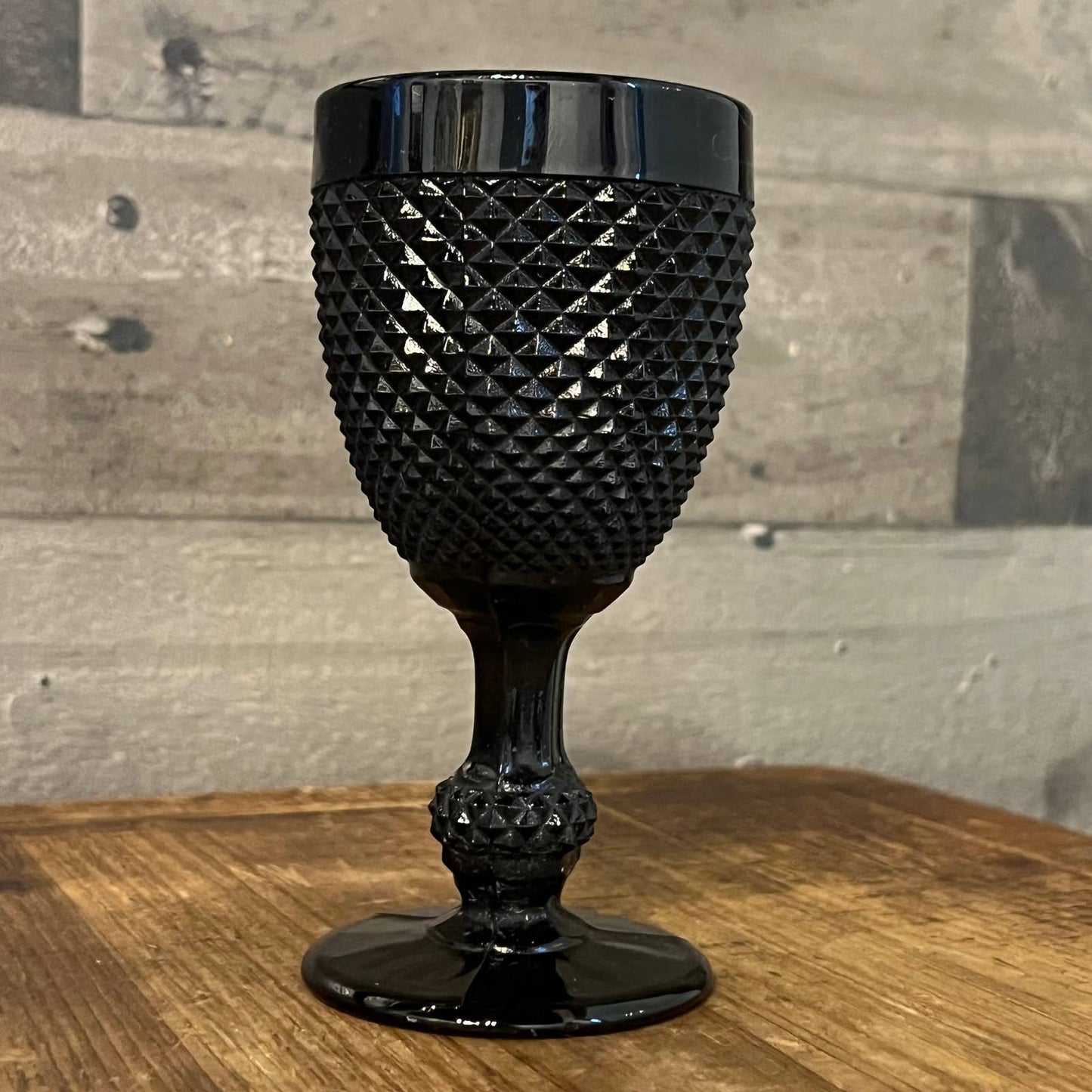 Black diamond point glass goblet - wine glass