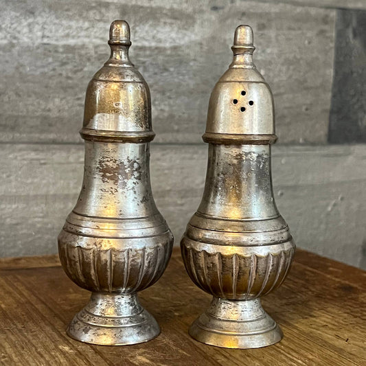 Vintage silver tone weighted salt and pepper shakers