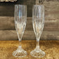 Pair of Mikasa crystal Park Lane faceted short stem heavy champagne fluted glasses - elegant glasses - bar glasses - bar cart glasses