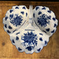 Porcelain Blue and White Floral 3 Section Handled Relish Dish