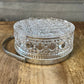 Vintage pressed glass crystal basket with silverplated rim and handle