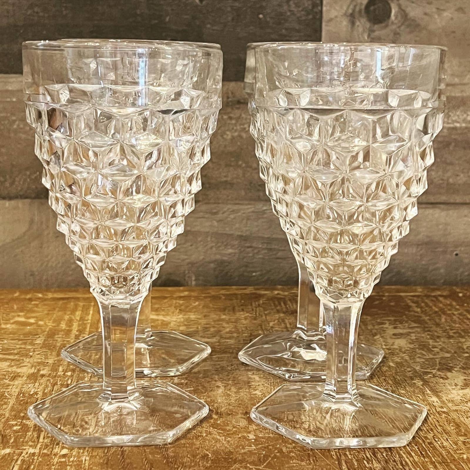 Set of 4 Fostoria American Clear glass water goblets - vintage glasses -  bar glasses - cocktail glasses - bar cart glasses - stem 2056