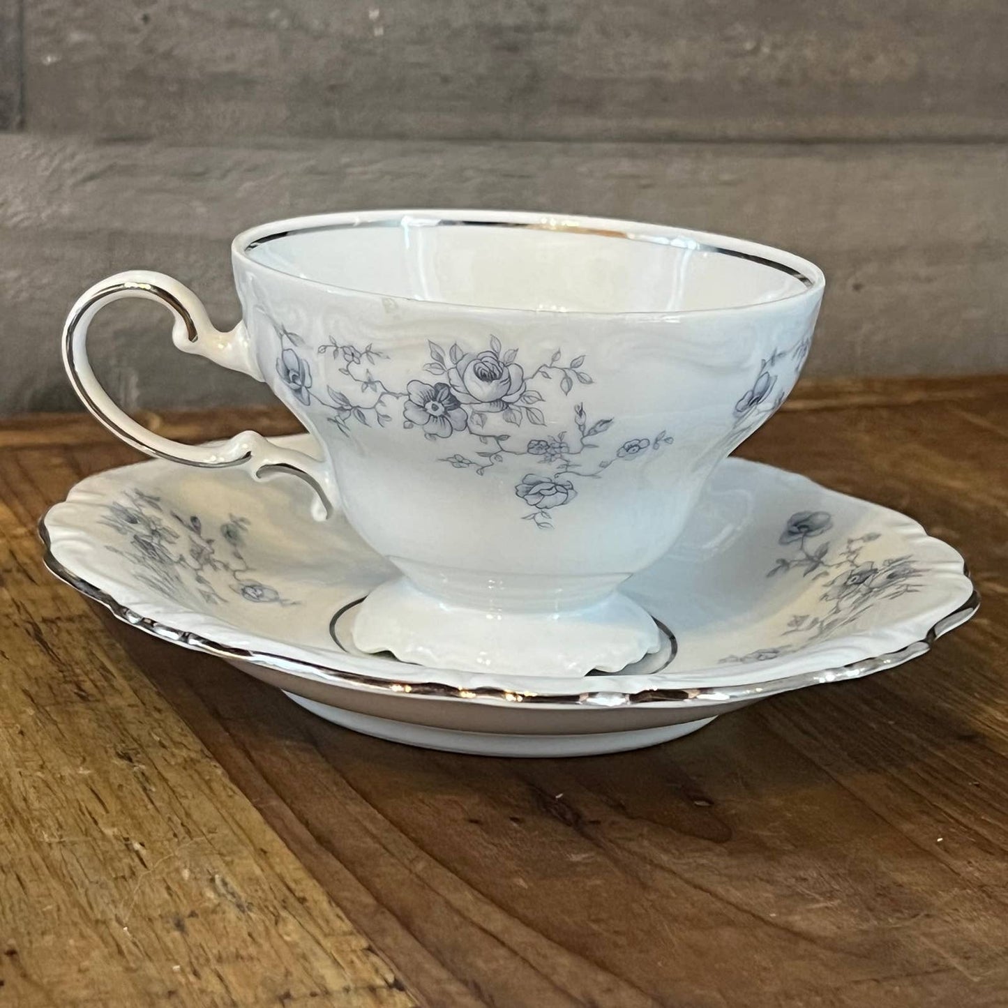 Johann Haviland Blue Garland Bavaria Germany footed teacup and saucer