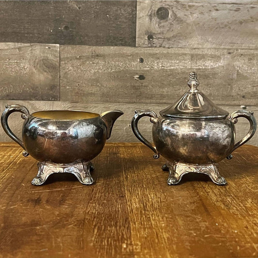 Vintage FB Rogers Silver Co silver plated footed creamer pour and sugar bowl