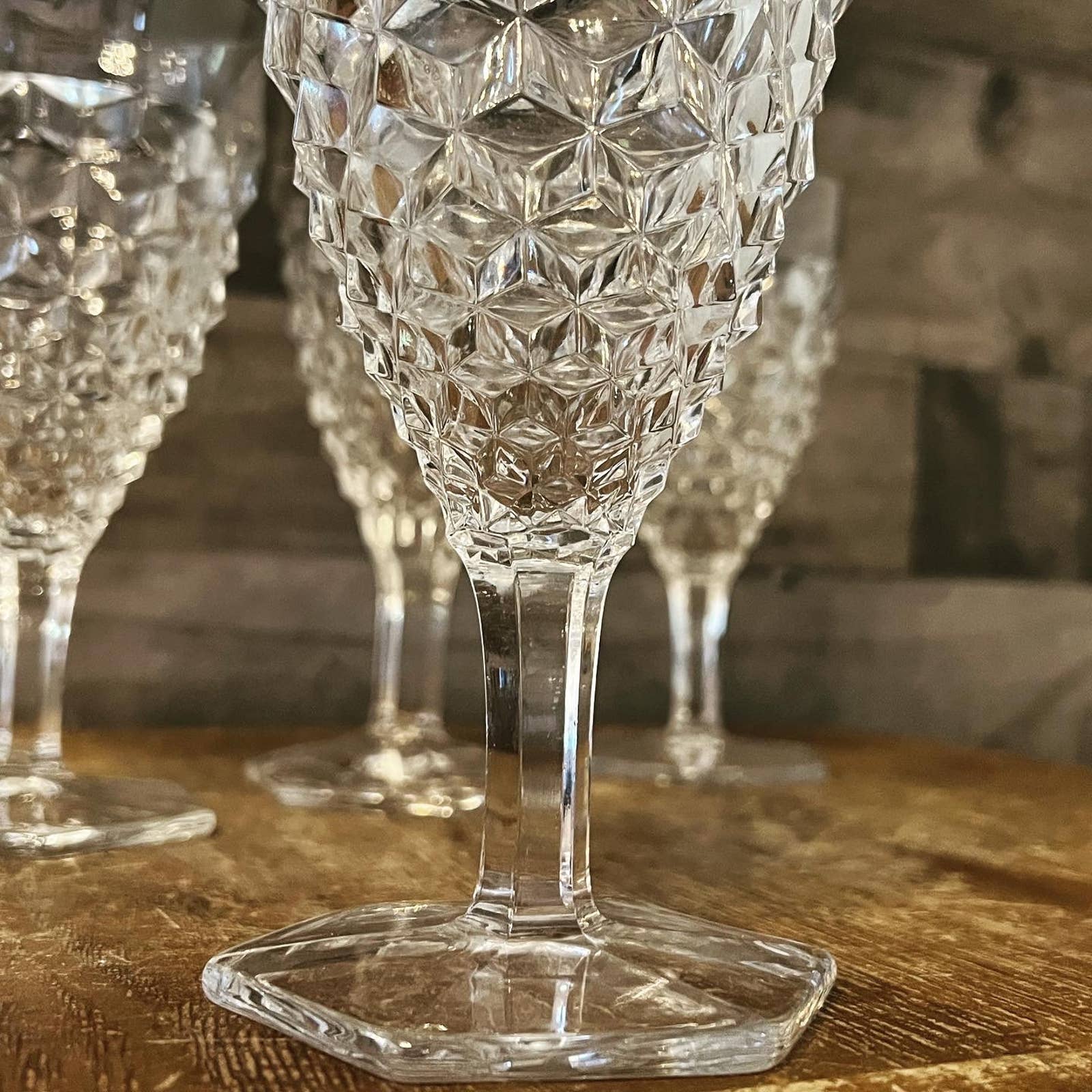 Set of 4 Fostoria American Clear glass water goblets - vintage glasses -  bar glasses - cocktail glasses - bar cart glasses - stem 2056