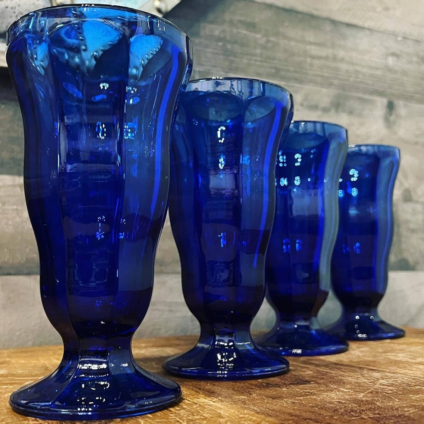 Cobalt blue Anchor Hocking 8-sided tall glass tumblers