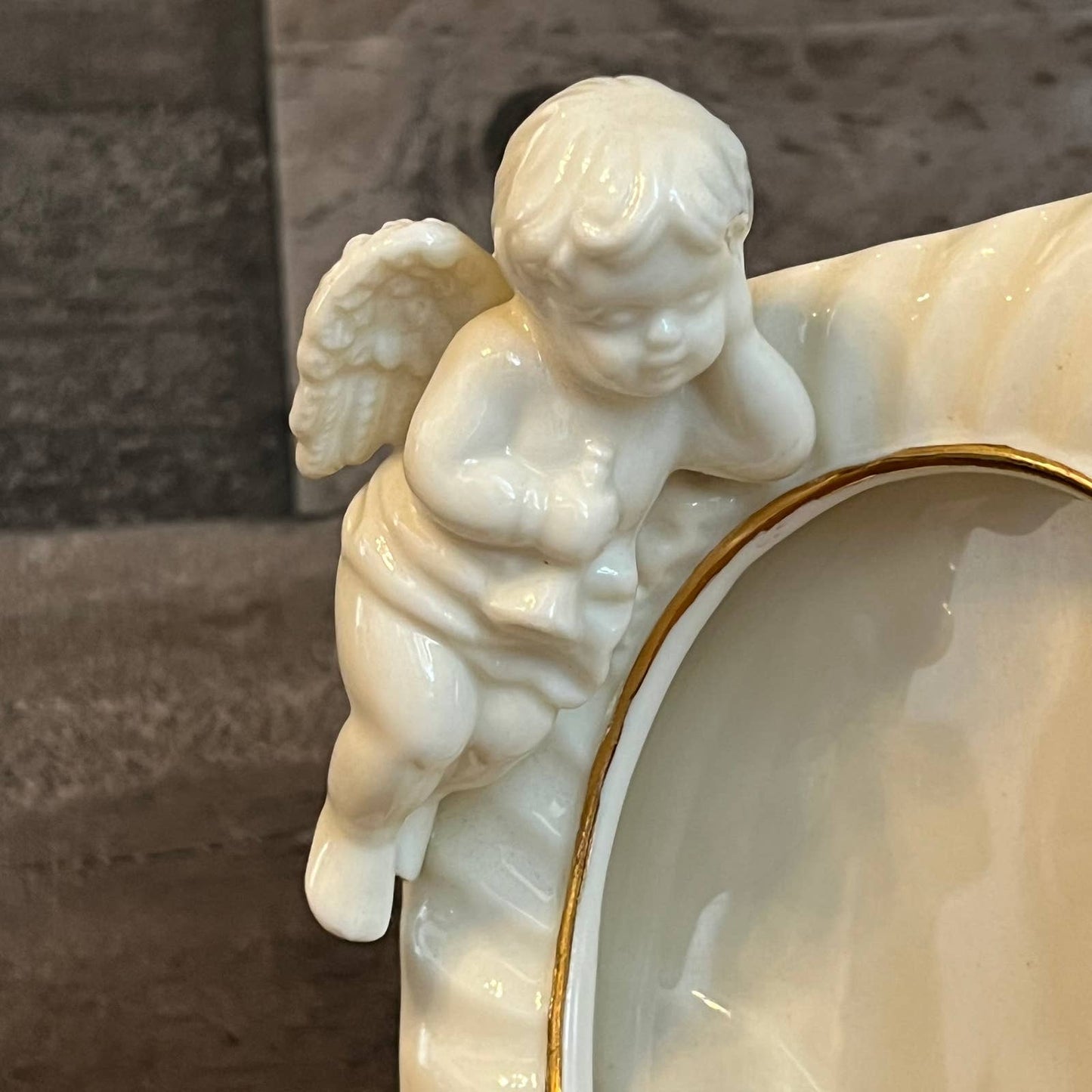 Vintage ivory and gold Angel picture frame