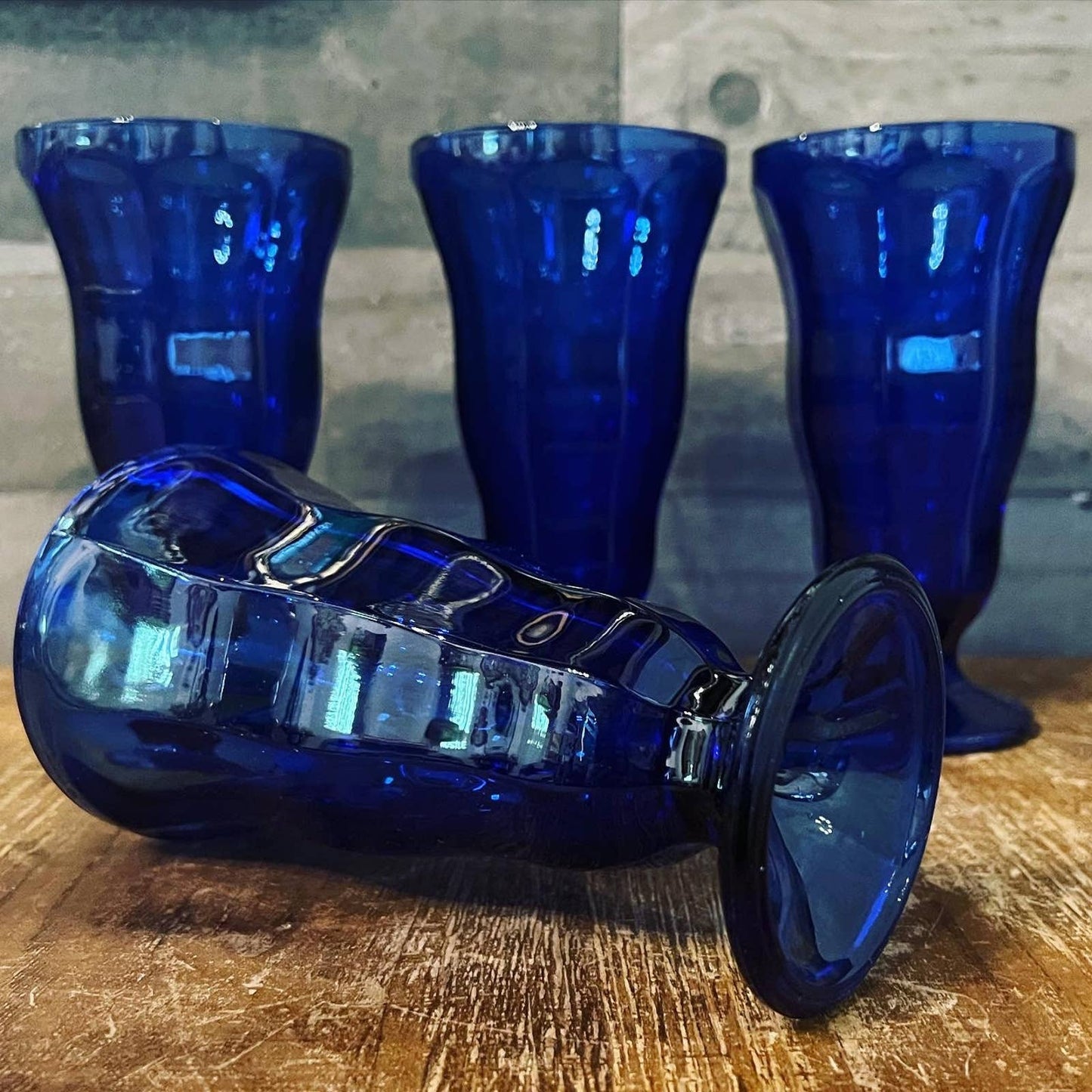 Cobalt blue Anchor Hocking 8-sided tall glass tumblers