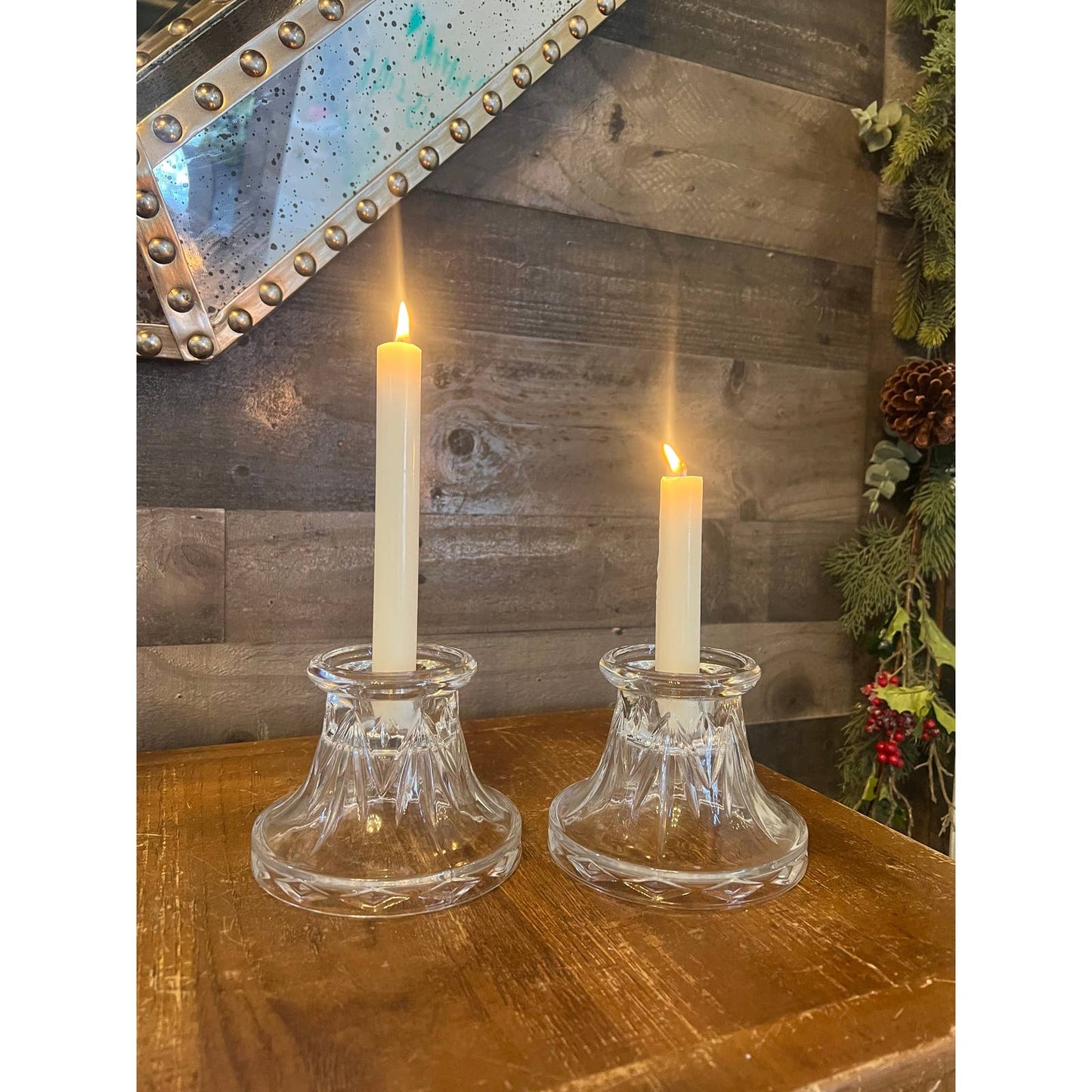 Heavy vintage clear crystal candle holders - candle pedestals