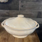 Vintage beige oval lidded footed handled tureen - casserole dish server - marked Italia on the bottom