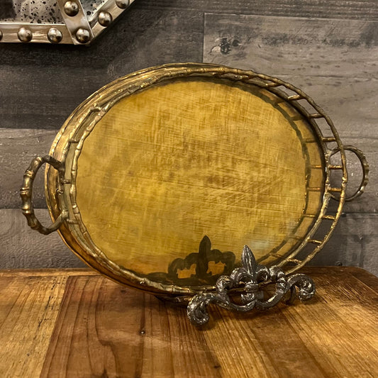 Vintage Brass Bamboo Style Oval Tray