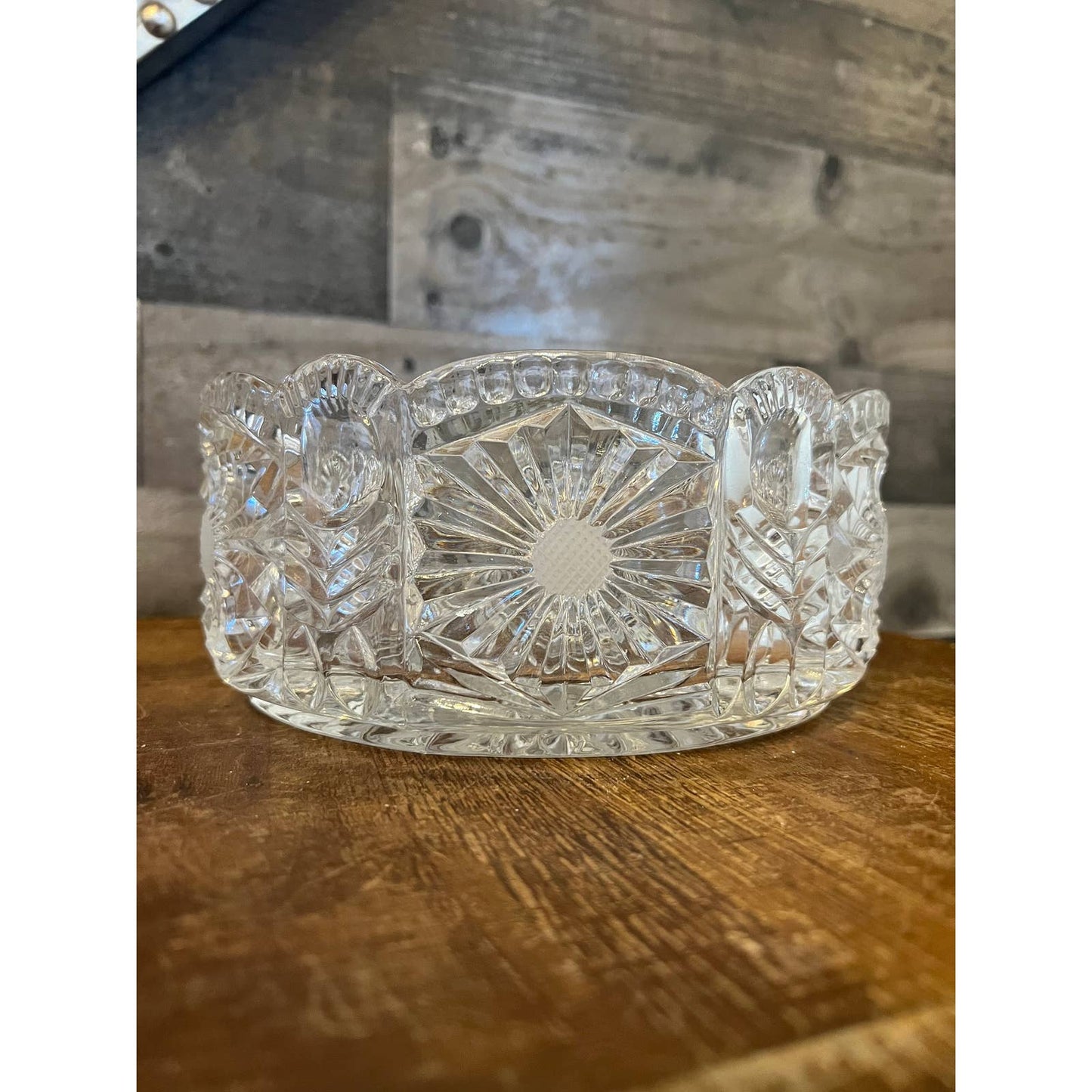 Vintage heavy clear crystal cut to clear scallop rim bowl