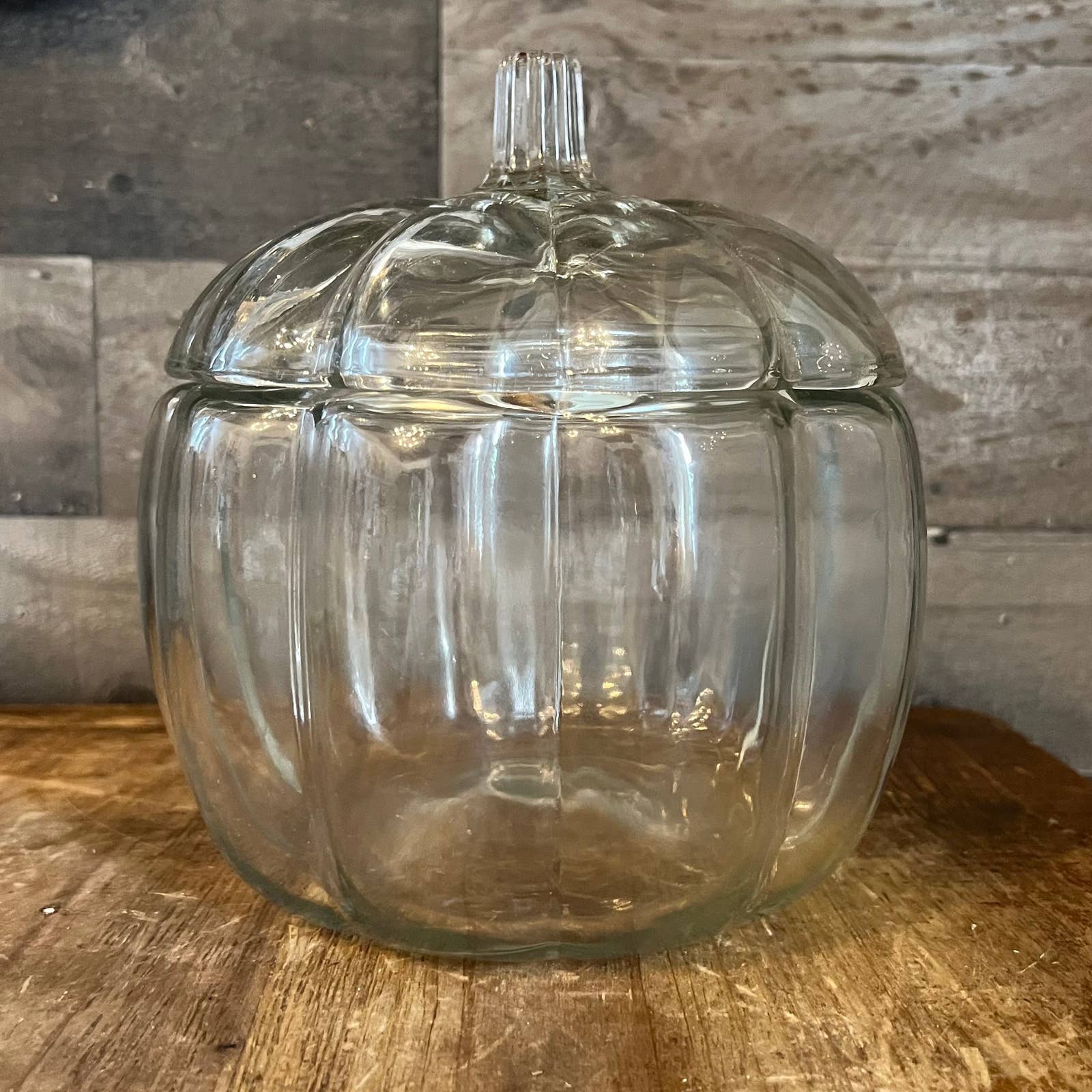 Vintage Anchor Hocking Clear Glass Pumpkin cookie Jar with Lid