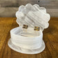 Vintage white onyx / quartz crystal seashell trinket dish with hinged lid