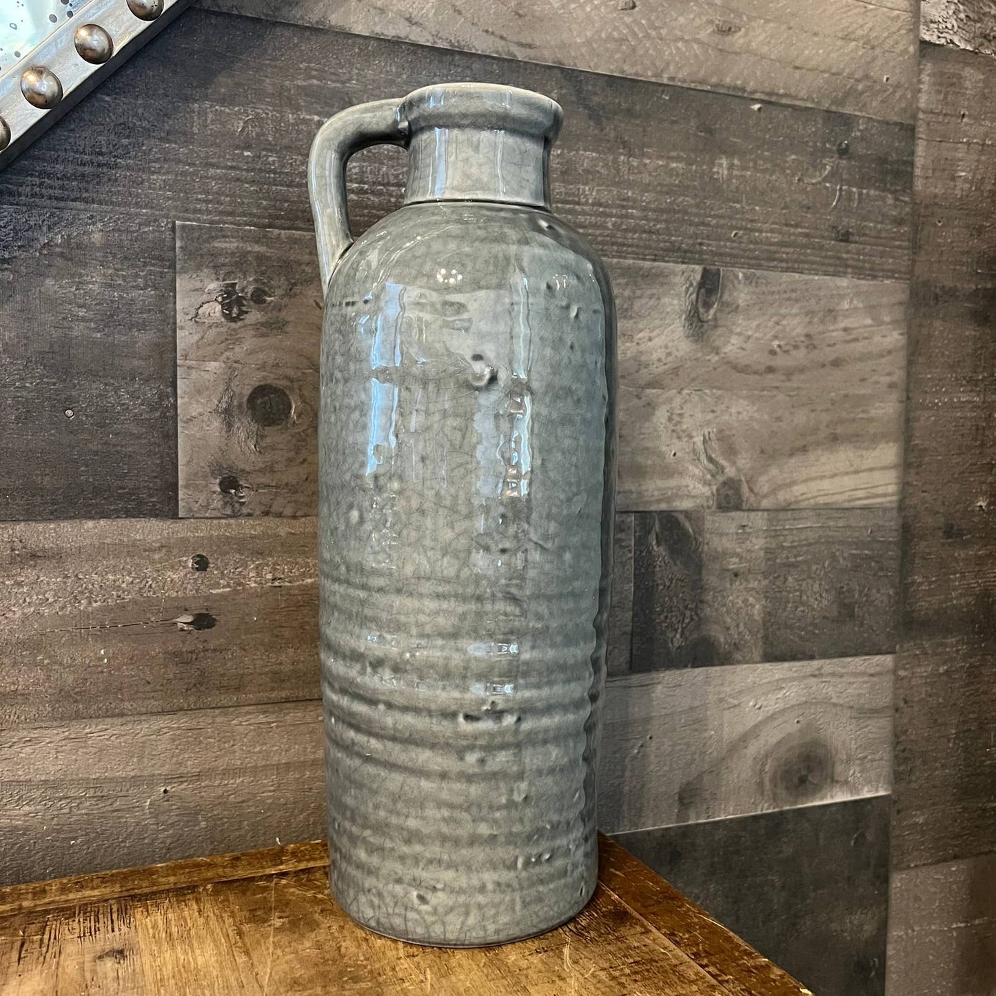 Grey crackle glaze handled jug vase