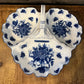 Porcelain Blue and White Floral 3 Section Handled Relish Dish