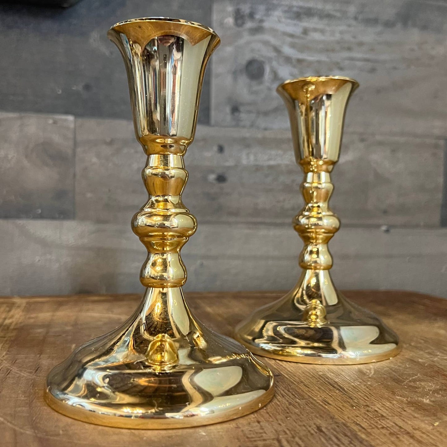 Vintage brass candlestick holders - pair