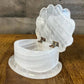 Vintage white onyx / quartz crystal seashell trinket dish with hinged lid