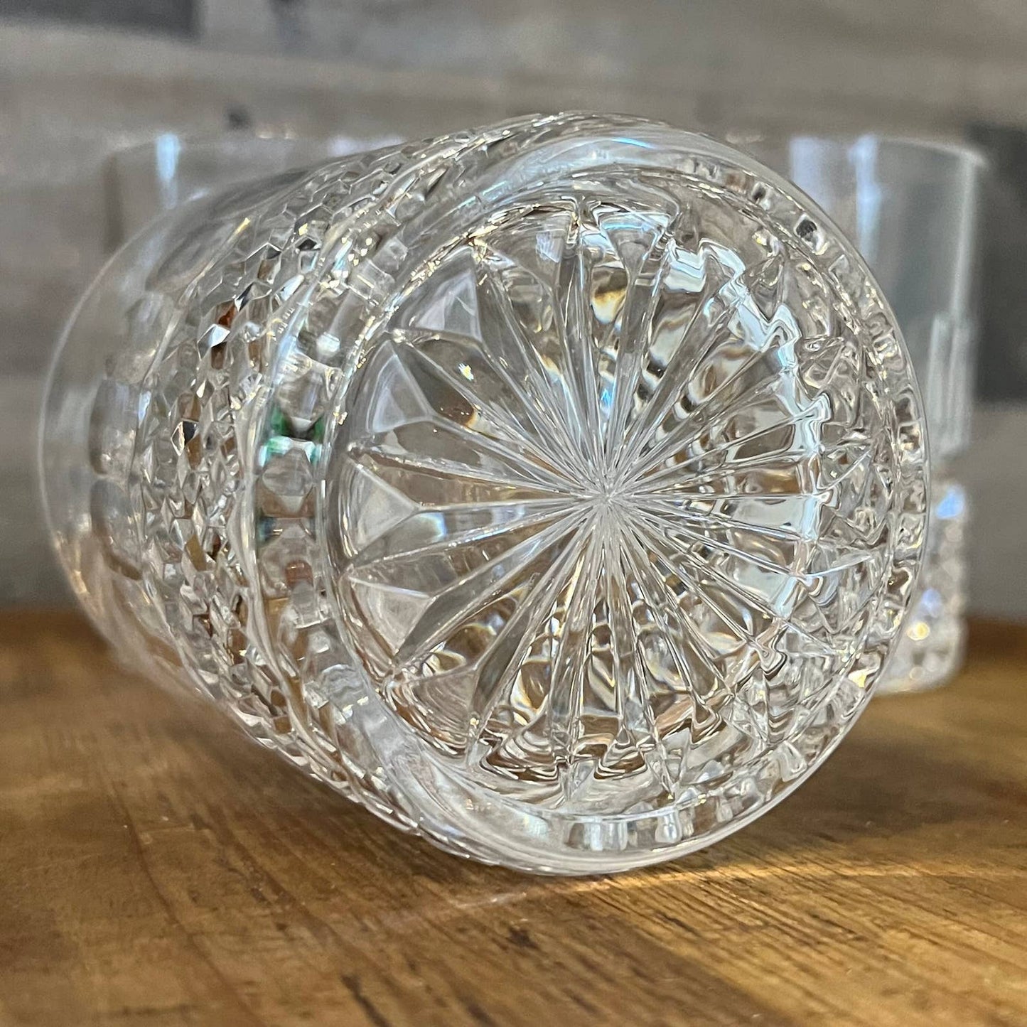 Crystal diamond point thumbprint pattern double old fashioned whiskey rocks glasses - set of 3