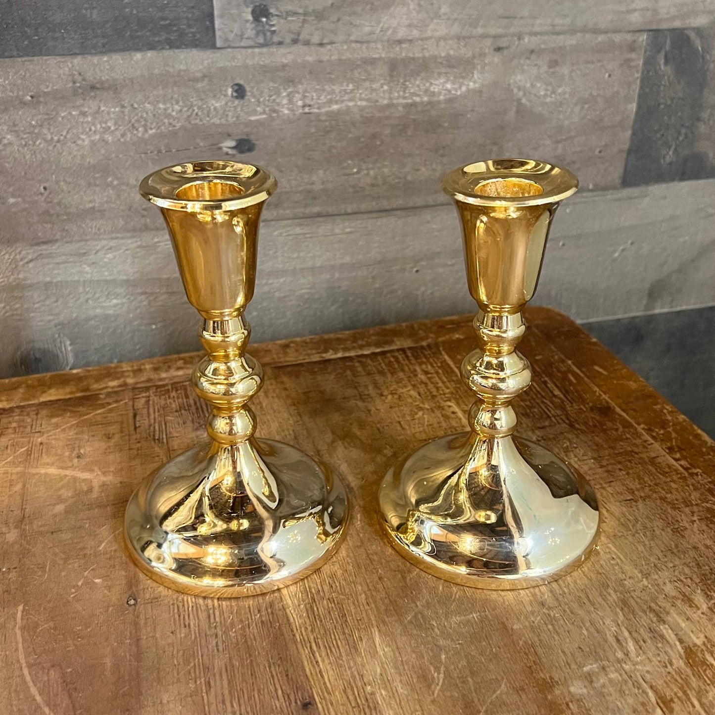 Vintage brass candlestick holders - pair