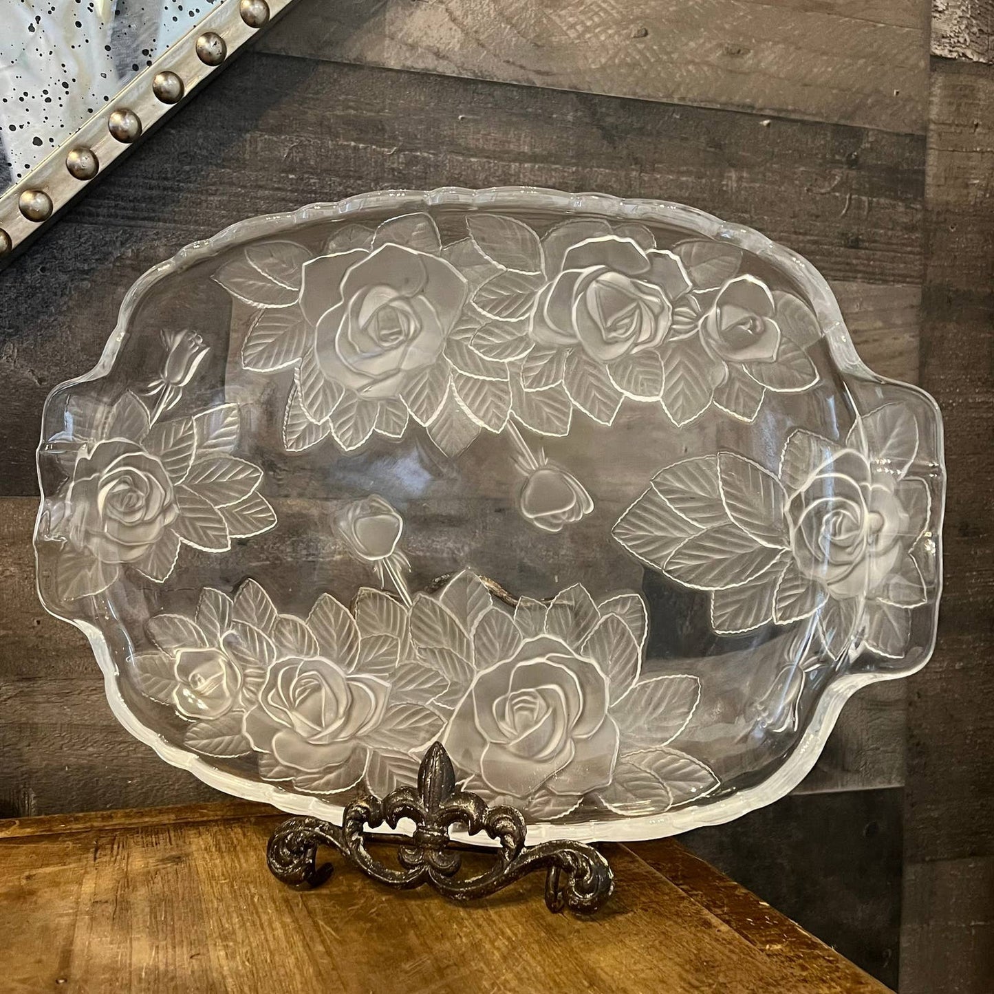 Mikasa Studio Nova Winter Rose Crystal handled serving tray