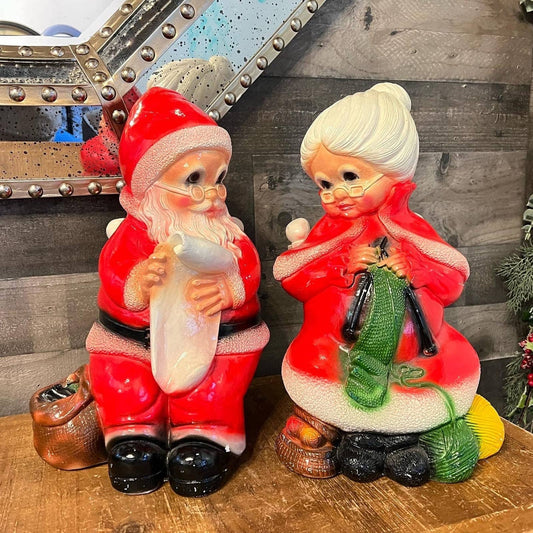 Vintage Santa and Mrs Claus Chalkware Figurines - 14 inch tall