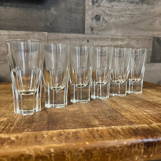 Set of 6 tall clear glass shot glasses