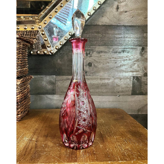 Ruby red cranberry crystal cut to clear Nachtmann decanter