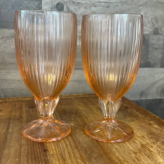 Fostoria Iced Tea Monet Peach pink glasses - pair