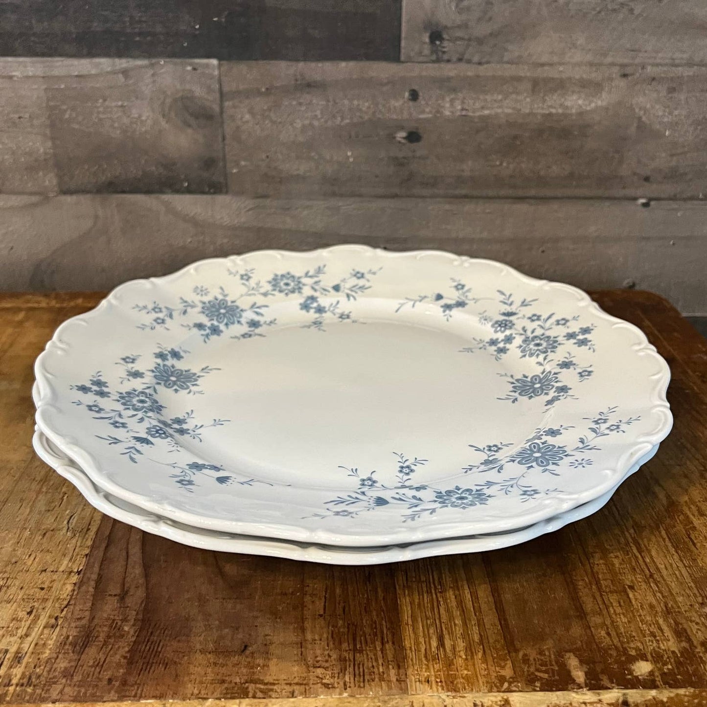 Seltmann Welden Bavarian Blue Christina Porcelain white and blue floral round platters - pair