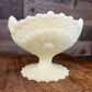 Vintage Fenton satin yellow custard uranium glass pedestal compote bowl