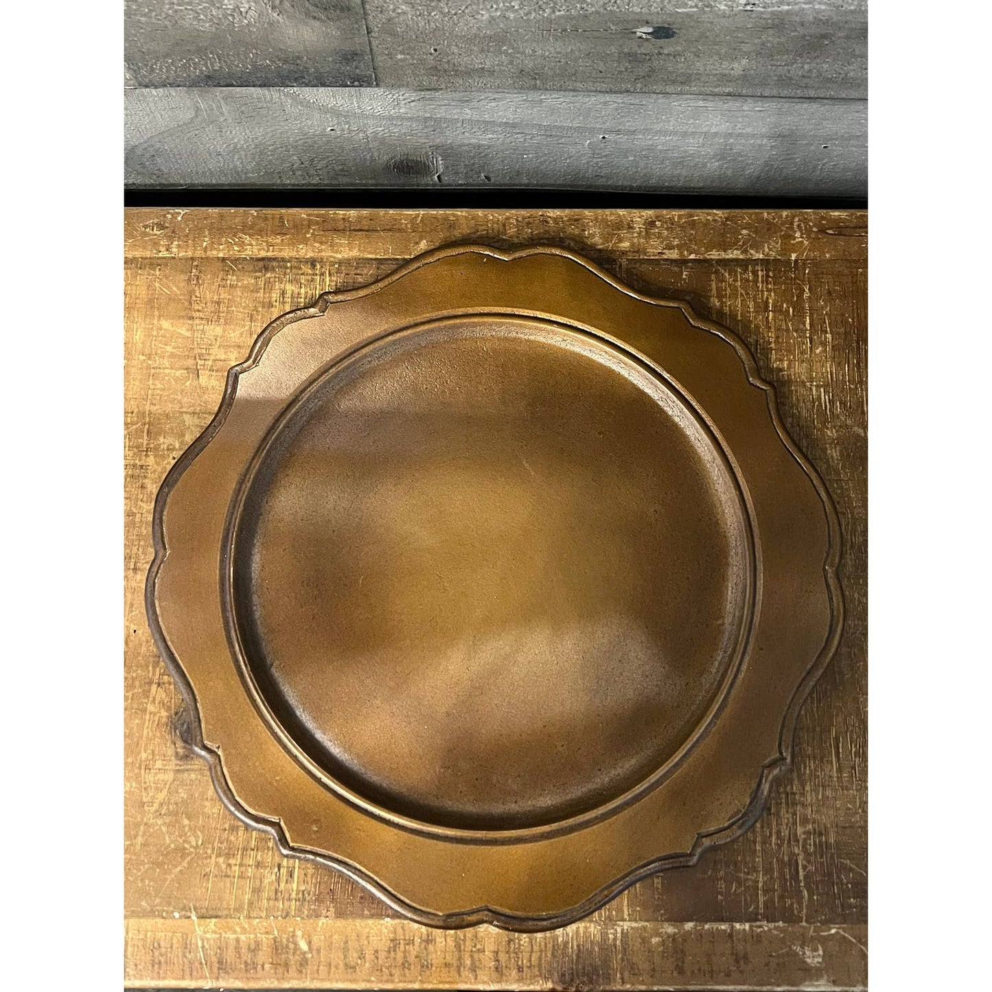 Large wooden style round platter - baroque tray - table centerpiece