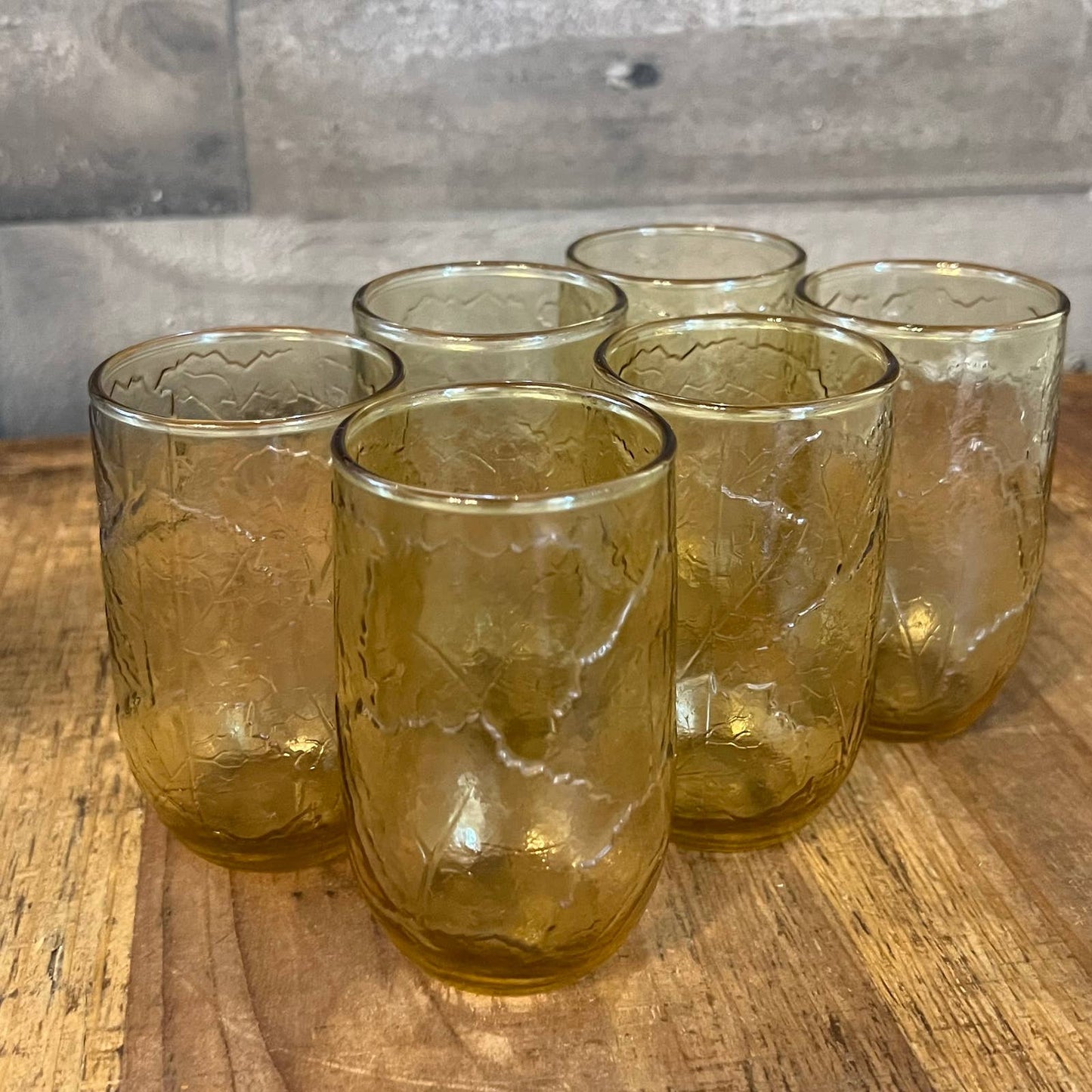 Anchor Hocking Sherwood amber glass leaf textured glasses - set of 6