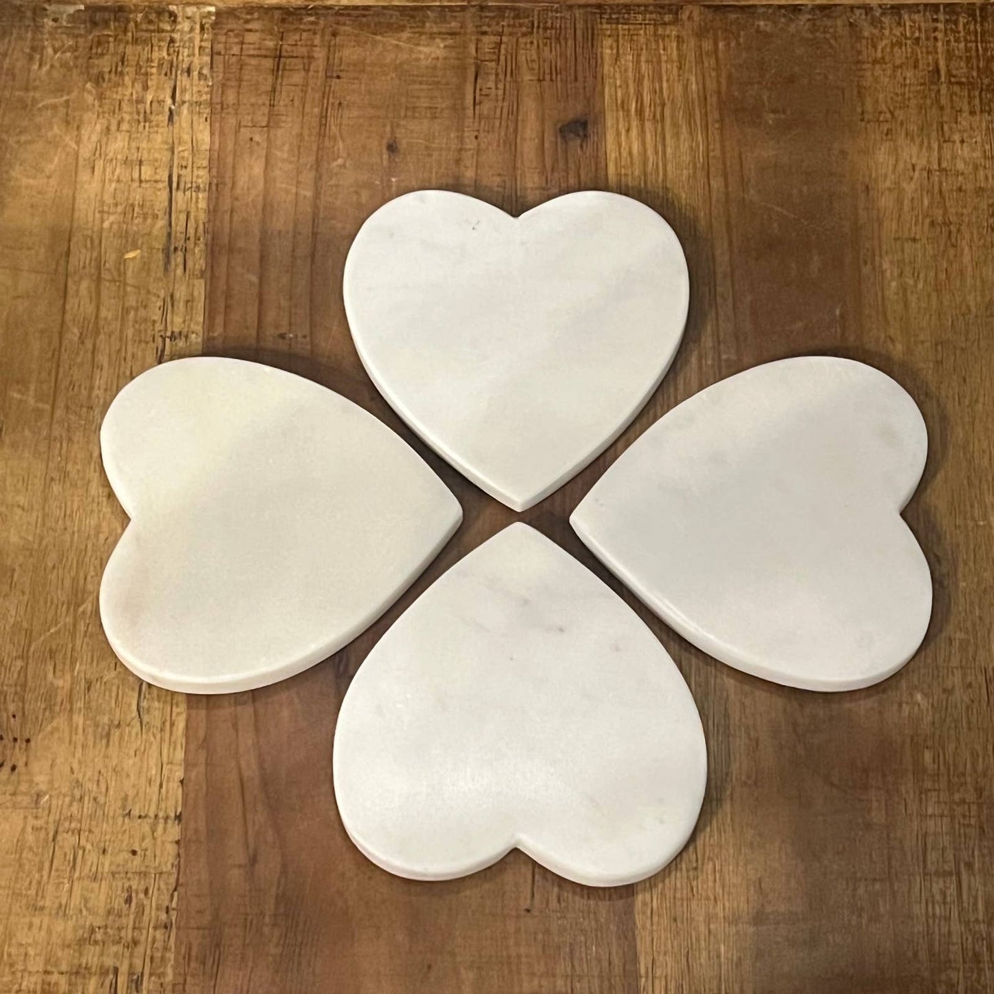 4 white marble heart shaped coasters