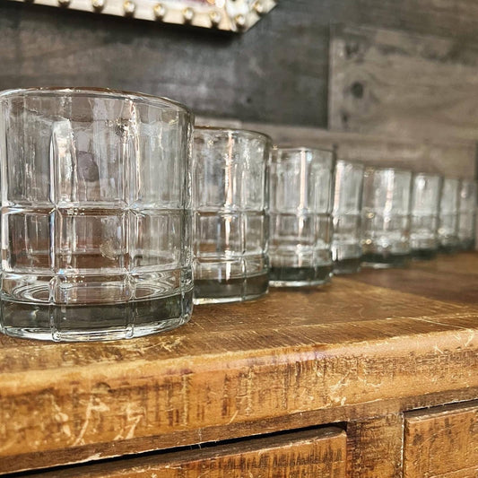 Vintage set of 8 anchor hocking tartan Manchester rocks glasses - rocks glasses - old fashioned glasses - short glasses - MCM glasses