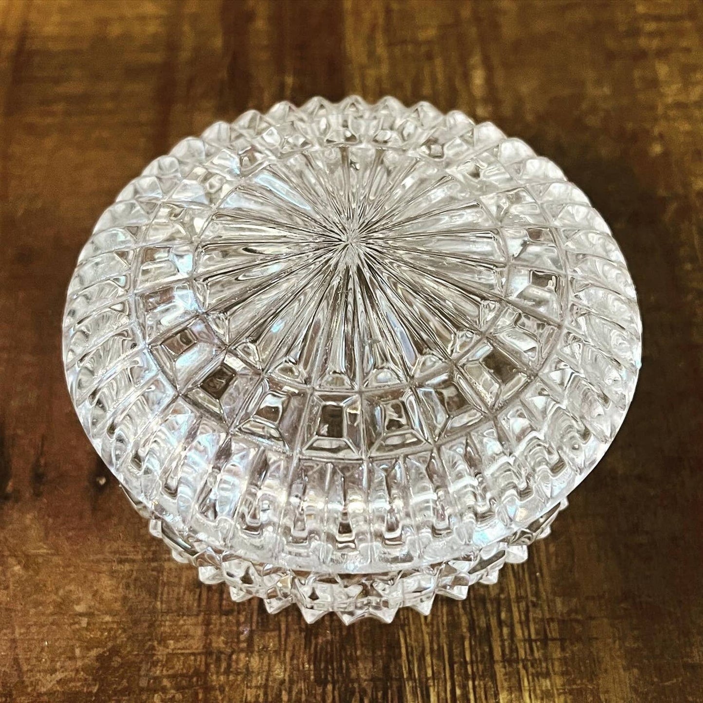 Round crystal lidded trinket dish