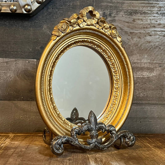 Vintage petite oval gold floral frame mirror