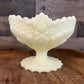 Vintage Fenton satin yellow custard uranium glass pedestal compote bowl