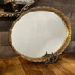 Vintage Gold Tone Rim Mirrored Oval Vanity Tray