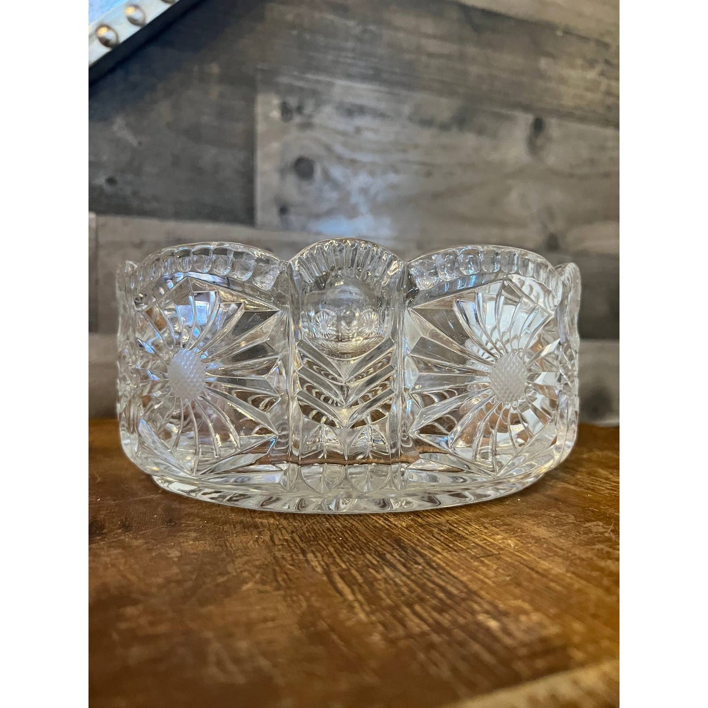 Vintage heavy clear crystal cut to clear scallop rim bowl