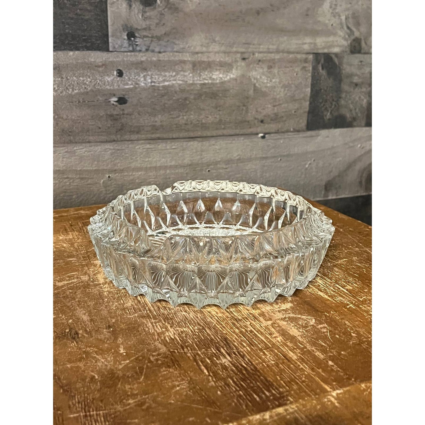 Vintage thick cut heavy crystal glass ashtray