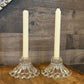 Anchor Hocking clear glass bubble rim candlestick holder pair