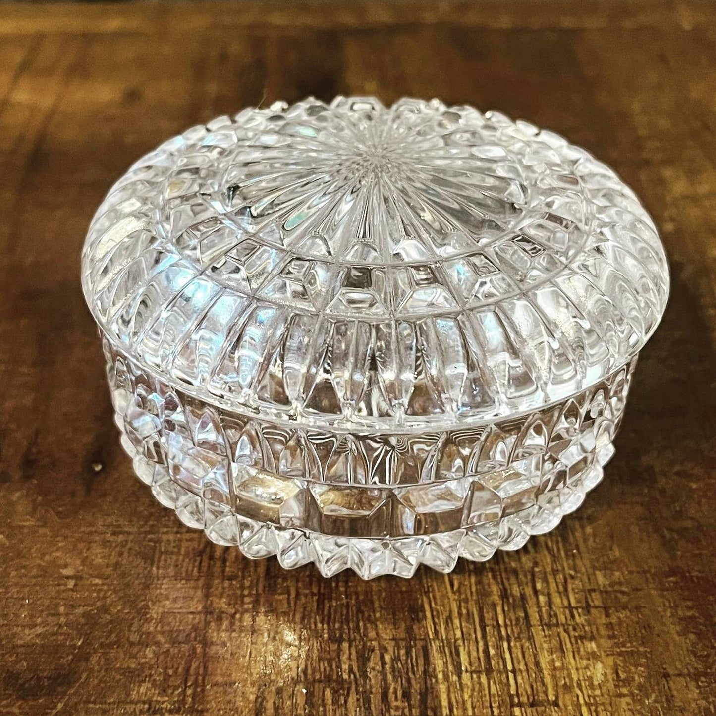 Round crystal lidded trinket dish