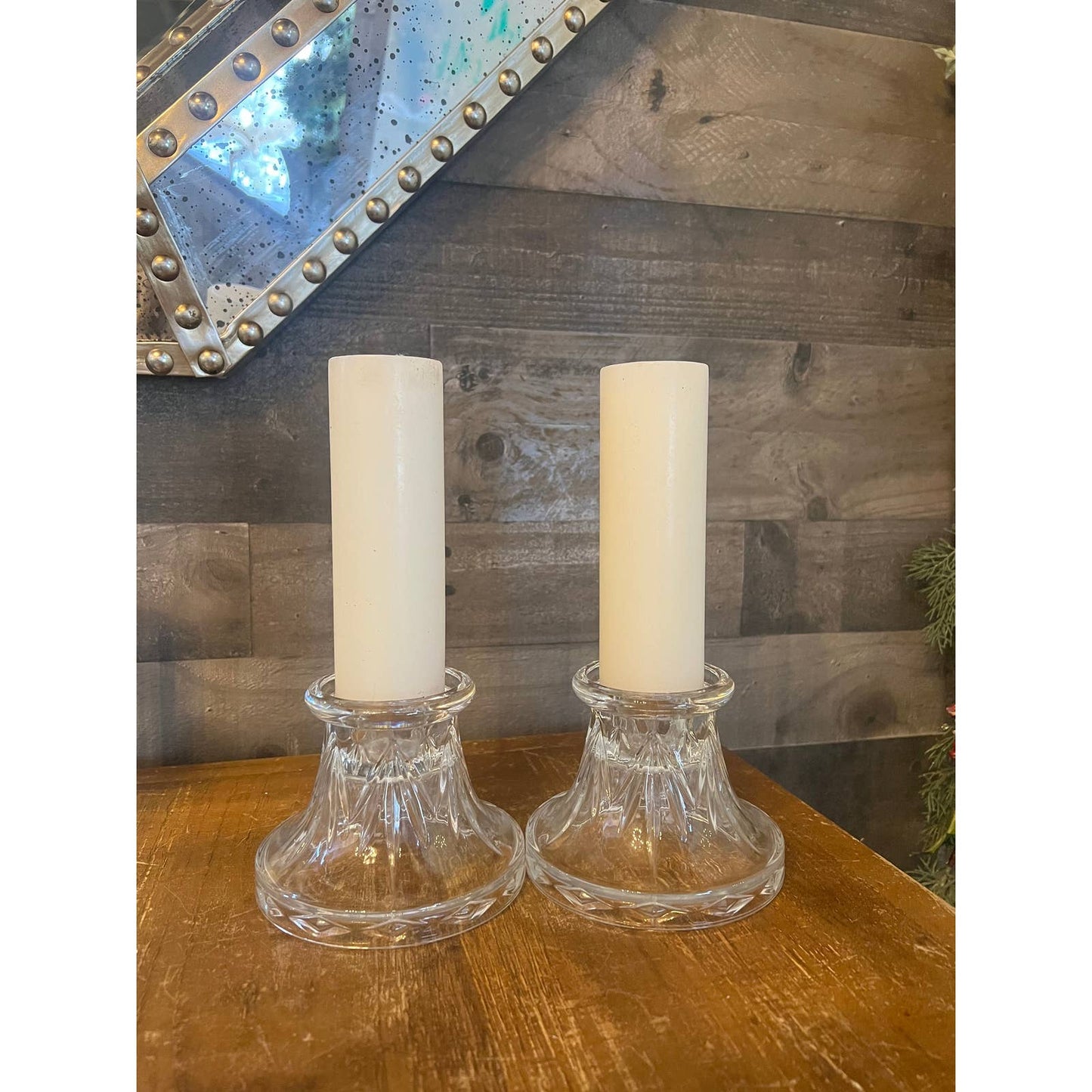 Heavy vintage clear crystal candle holders - candle pedestals