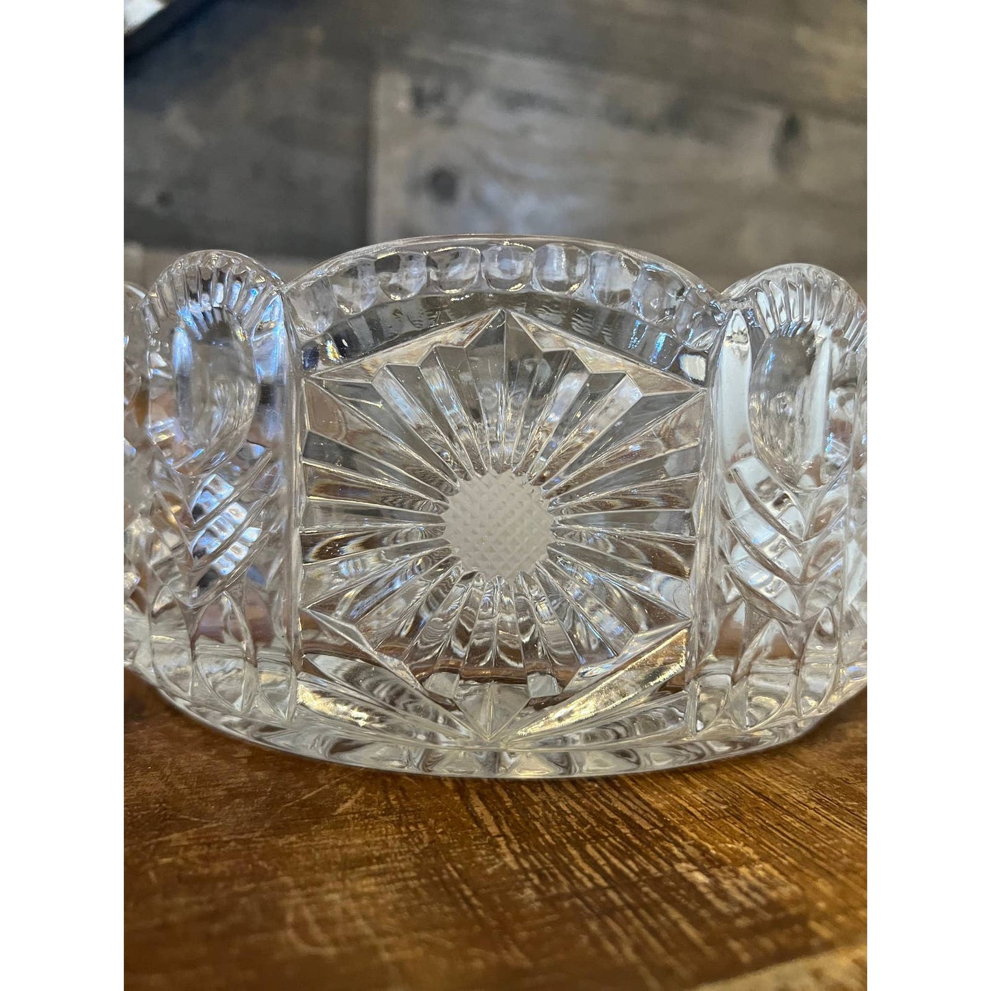 Vintage heavy clear crystal cut to clear scallop rim bowl