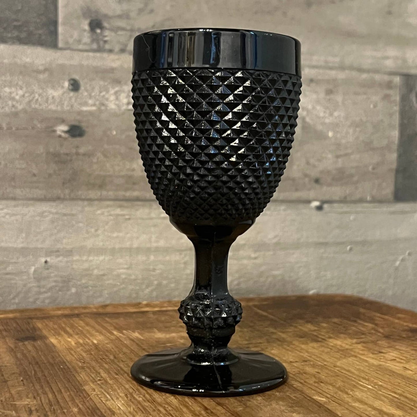 Black diamond point glass goblet - wine glass